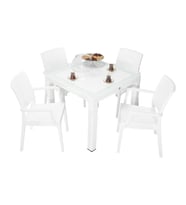 Mandella Elit Rattan 90x90 Elit Koltuk Camlı Masa Takımı BEYAZ