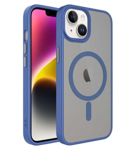 Apple iPhone 14 Kılıf Mat Arka Yüzey Wireless Şarj Özellikli Flet Magsafe Kapak (Mavi)