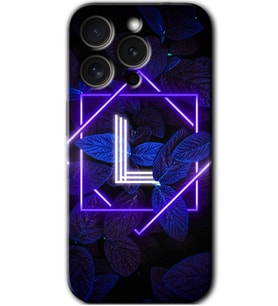 İphone 15 Pro Kılıf HD Desen Baskılı Kılıf - Dark Neon Yaprak L Harfi