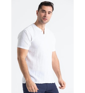 Kısa Kol Erkek Ribanalı Yazlık Müslin Tshirt Beyaz Byz