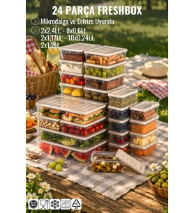 24'lü Set Freshbox Mikrodalga Ve Difrize Uygun Saklama Kabı Krem