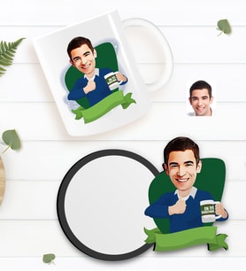 BK Gift Kişiye Özel Erkek En İyi Öğretmen Karikatürlü Beyaz Kupa ve Ahşap Bardak Altlığı Hediye Seti-1