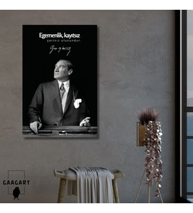 Tekli Dikey Kanvas Makam Panosu Atatürk Sözleri Egemenlik, kayıtsız şartsız ulusundur.