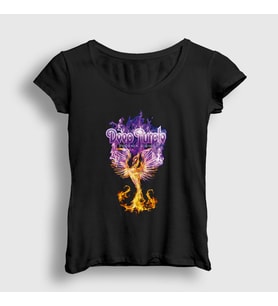 Presmono Kadın Siyah Phoenix Rising Deep Purple T-Shirt 60721tt