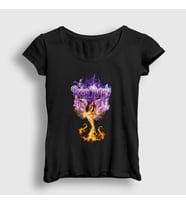 Presmono Kadın Siyah Phoenix Rising Deep Purple T-Shirt 60721tt
