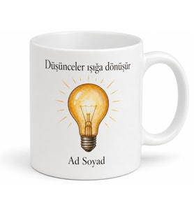 İsimli Ampul Desenli Kişiye Özel Baskılı Porselen Kupa Bardak Hediye