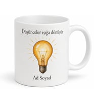 İsimli Ampul Desenli Kişiye Özel Baskılı Porselen Kupa Bardak Hediye