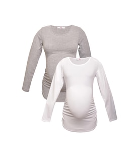 LuvmaBelly MYRA2304_2308 Hamile tshirt seti (Gri-Beyaz)