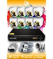 ELITCAM 8 Kameralı Dome 8 İç Kamera Set HDD'siz Full HD Renkli Gece Görüşlü Güvenlik Kamerası Sistemi