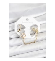 Mey İthalat® Pirinç Gold Renk Kelebekli Model Zincir Bağlantılı Ear Cuff Küpe Seti