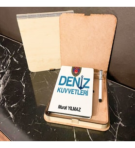 Deniz Kuvvetleri Ahşap Kutulu Defter Kalem Set