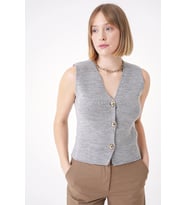 Chuba Kadın Gold Düğmeli Dokulu Regular Fit Triko Yelek Gri 25W3001