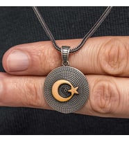 Gümüş Ay Yıldızlı Erkek Kolye