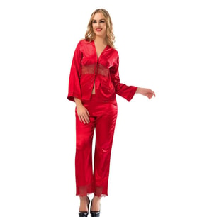 Sistina Bayan Kırmızı Saten Pijama Takımı - 1601