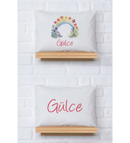 Pia Baby Premium %100 Pamuk İkili İsim Yazılı Kız Bebek Yastık Kılıfı – 35x45 cm Organik Baskı 5057-13 (Ekru)