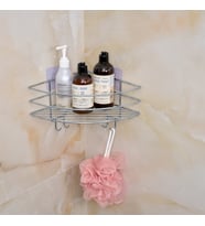 Parlak Silver Yapışkanlı Köşe Raf Organizer Duş Şampuanlık Banyo Rafı Paslanmaz Metal