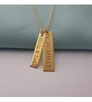 Kişiye Özel 925 Ayar Gümüş Dikey Plaka Çift İsim Tarih Kolye (Gold)