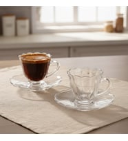 Olive Cam 6 Kişilik Tabaklı Türk Kahvesi Espresso Fincan Seti – 6 x 90 ml (Şeffaf)