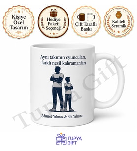 Baba Oğul Kombini Kişiye Özel Baskılı Kupa Bardak Seti Hediye
