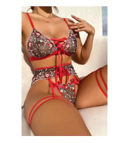 Arias Closet Çiçek Desenli Fiyonklu Sütyen Külot Takım