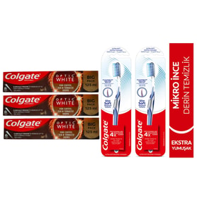 Colgate Optic White Kahve Çay Tütün Kullanıcıları Macun 125Ml+Mikro Ince Advanced Manuel Diş Fırçası 3 + 2 Adet