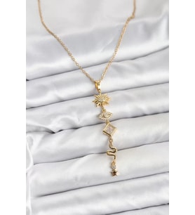316L Çelik Zincir Gold Renk Güneş ve Enerji Model Kadın Y Kolye - TJ-BKO10668