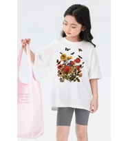 Çocuk Flowers Baskılı Pamuklu Tshirt (Beyaz)
