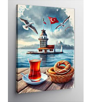 Kanvas Tablo Kız Kulesi Ve Çay Bardağı