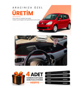 RENAULT MODUS (2004-2012) Uyumlu Torpido Koruma Örtüsü Oto Kılıfı - Siyah Kırmızı