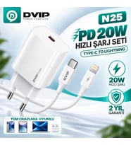 DVIP N25 PD20W Quick Charger Type-C to Lightning Kablolu Şarj Set