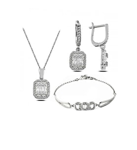 Baget Taşlı Kolye Küpe Ve Bileklik Set