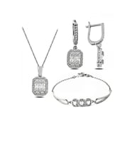 Baget Taşlı Kolye Küpe Ve Bileklik Set