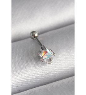 316L Çelik Gümüş Renk Zirkon Taşlı Kalp Tragus Piercing