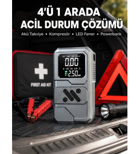 Araçlar İçin Akü Takviye Lastik Şişirme ve Powerbank Cihazı