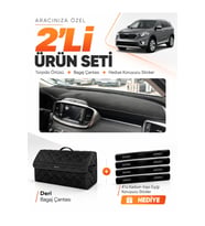 KİA SORENTO (2015-2018) Uyumlu Torpido Örtüsü + Deri Bagaj Çantası + Sticker Seti - Siyah
