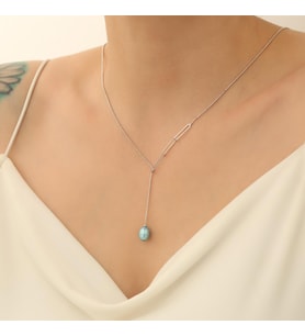 925 Ayar Gümüş Barock Ocean Blue Tatlısu İncisi Kolye-8mm