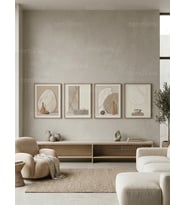 Modern Natürel Minimalist Çizgiler 4’lü Ahşap Çerçeveli Tablo Seti