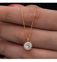 Gold  Minimal Yuvarlak Anturaj 925 Ayar Gümüş Kadın Kolye