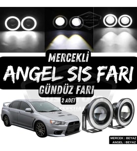Mitsubishi Lancer 2007-2014 Uyumlu Mercekli Angel Sis Farı Metal 76mm Beyaz Halkalı Gündüz Farı 2 Ad