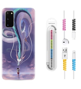Samsung A02S A03S A10 A12 A13 A21S A22 Kılıf Kablo Koruma Spiral Silikon Kız ve Ejderha 1742