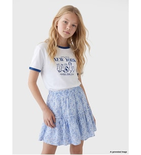 LCW Kids Beyaz Bisiklet Yaka New York Baskılı Kız Çocuk Tişört