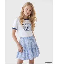 LCW Kids Beyaz Bisiklet Yaka New York Baskılı Kız Çocuk Tişört