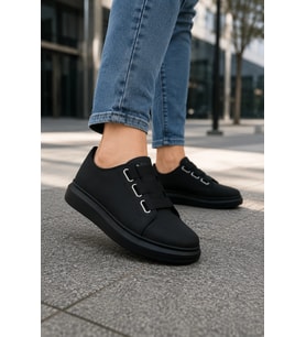 İtehe Cilt Erkek Bağcık Görünümlü Lastikli Günlük Sneaker Ayakkabı - Siyah
