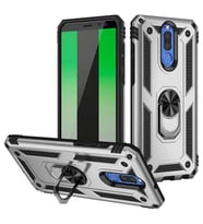 Huawei Mate 10 Lite Kılıf Yüzüklü Tank Zırhlı Mıknatıslı Standlı Silikon Kapak (Gri)