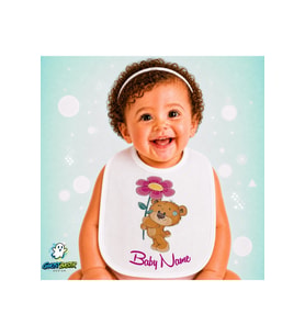 Kişiye Özel Ayıcıklı Keten Bebek Mama Önlüğü – Yumuşak, Emici, Yıkanabilir, Özel Tasarım P070