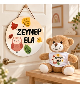 Kişiye Özel Bebek Kapı Süsü (Peluş Ayıcık Hediyeli) – Baby Shower / Hastane Odası