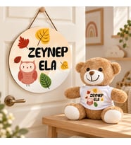 Kişiye Özel Bebek Kapı Süsü (Peluş Ayıcık Hediyeli) – Baby Shower / Hastane Odası