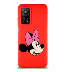 Xiaomi Mi 10T Soft Premier Kapak Minnie Mouse-A Tasarımlı Silikon Kılıf - Kırmızı (Şeffaf)