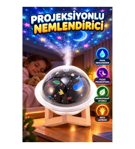 USB Bağlantılı Projeksiyonlu Hava Nemlendirici ve Aromaterapi Gece Lambası