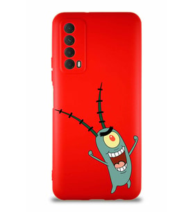 Huawei P Smart 2021 Soft Premier Kapak Plankton Tasarımlı Silikon Kılıf - Kırmızı (Şeffaf)